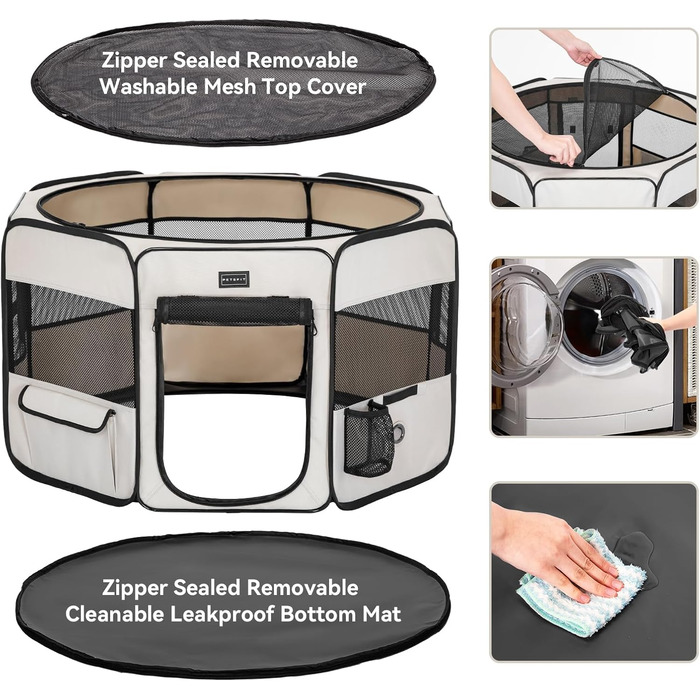 PETSFIT Розкладний вольєр для цуценят та дрібних тварин: собак, котів. Розкладний вольєр для собак з водонепроникним дном, система Pop-up, безпечний дизайн, сірий/зелений, 92 x 64 x 53 см (S, сірий)