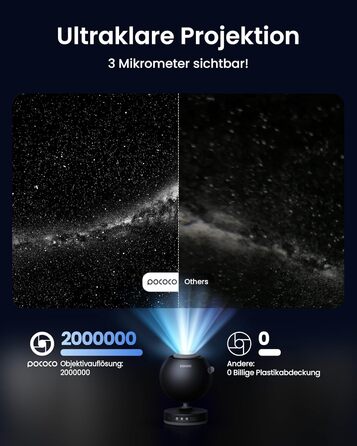 POCOCO Starry Sky Projector, Galaxy Star Projector, Home Planetarium for Kids and Adults; for Bedrooms, Interiors; as Decoration, Sleep Aid, and Relaxation - with 2 Discs (Black)
