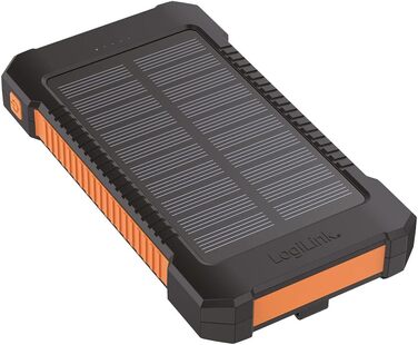 Портативний зарядний пристрій Solar Powerbank 8000 mAh з ліхтариком, чорно-помаранчевий, заряджає 2 пристрої (2x USB Type-A)