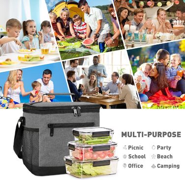 Сумка-ланч Kato Tirrinia для чоловіків: ізольована, 10.5L, з регульованим ремінцем, для роботи, фітнесу, школи, пікніків. Термосумка, витримує витоки, складається. Колір: темно-сірий