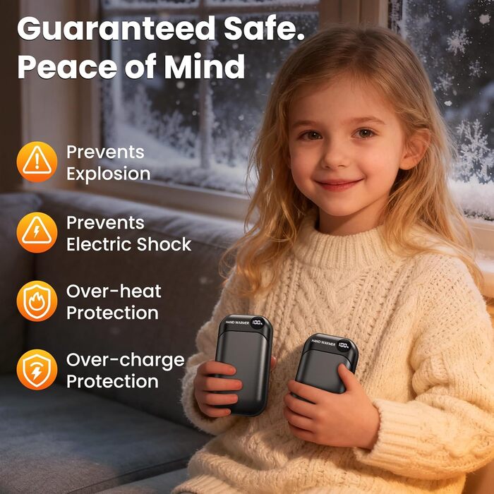 Електричний грілка для рук 2-в-1 з магнітом, 6000mAh, LED-дисплеєм, швидкий нагрів, до 9 годин роботи, для спорту, гольфу, кемпінгу, чорний