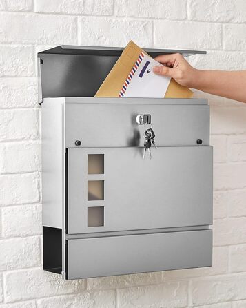 Поштовий ящик SONGMICS XXL скребковий, 37x37x10.5 см, з вікном, замком (2 ключі), сріблястий - GMB052G01