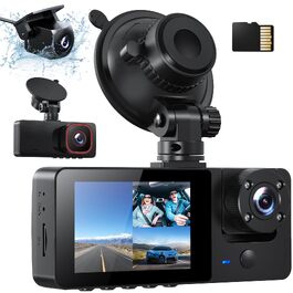 Автомобільний відеореєстратор Bestsee 1080P 3-канальний (передній, задній та салонний) з карткою пам'яті 64GB