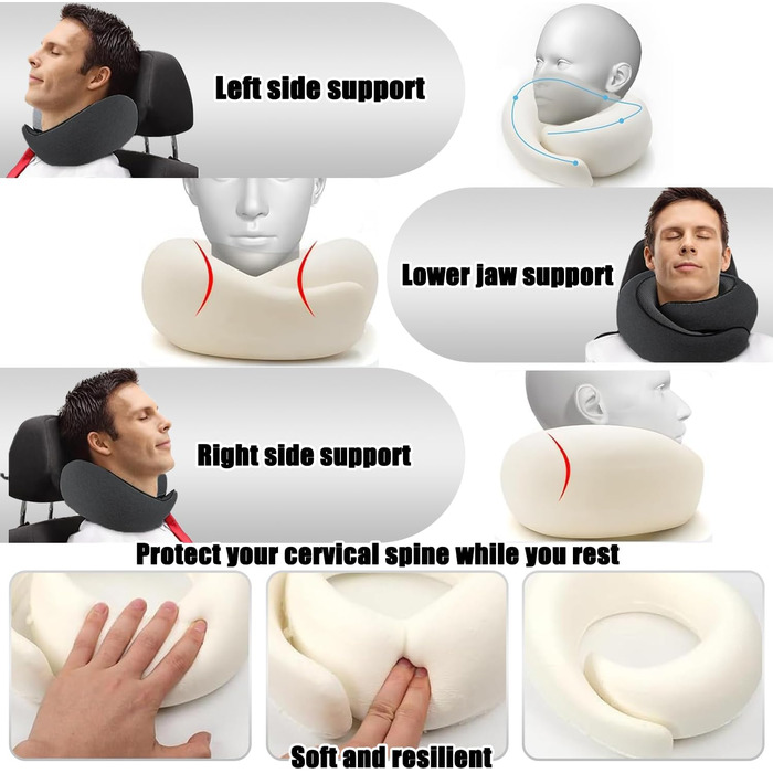 Подушка для шиї у літак, ергономічна, з маскою для сну, Memory Foam, для подорожей (літак, авто)