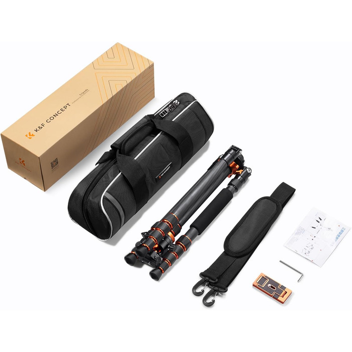 Штатив K&F Concept 172см з вуглецевого волокна, D255C4(SA255C1) - компактний штатив для камери/телефону, легкий трипод з функцією монопода, 1/4” гвинт, туристичний штатив з кульковою головкою 360° для DSLR, до 10кг