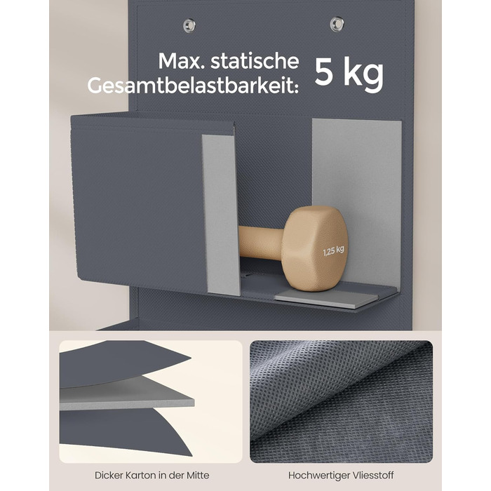 Органайзер для шафи SONGMICS з 4 кишенями, навісна полиця, органайзер для гардеробу, навісне зберігання, органайзер для дверей, спальня, вітальня, 2 x 33,5 x 00 см, RDH04G (2, сірий шифер)