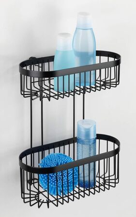 Настінна полиця WENKO Classic Plus Black, 2-ярусна, з антикорозійним покриттям, для ванної, 26,5x33x14,5 см, чорна