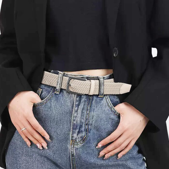 Тканинний плетений ремінь LAKIDAY: еластичний, унісекс, 3.5 см, 100-130 см, бежевий