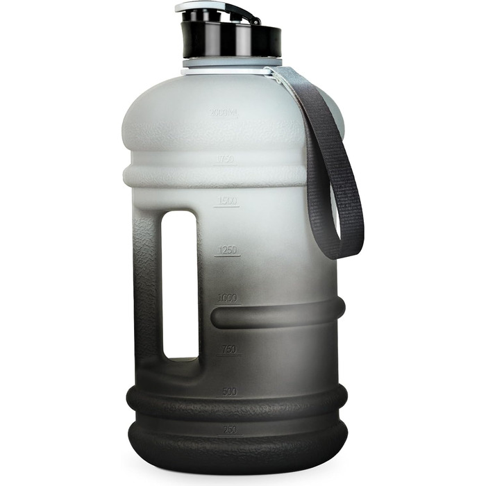 TOOFEEL Water Bottle 2L - 2 Liter Water Bottle BPA Free, Large Bottle, Reusable Sport Water Bottle with Measurements Marked, Gym Water Bottle - Black and White