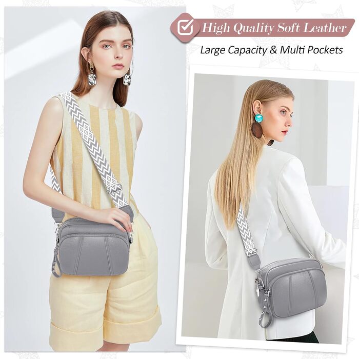 Сумка жіноча через плече кросбоді Wolkengrau зі шкіри, маленька, стильна, з широким ременем та кишенею для карт, знімний ремінець