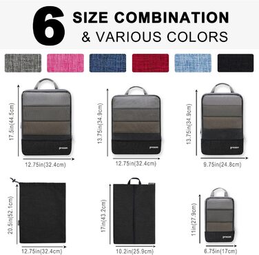 Набір компресійних кубиків для багажу Prezon: органайзер для подорожей (6 шт, чорний)