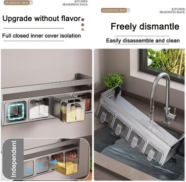 Стильна підставка для спецій з 5 сірими баночками: настільна, настінна, без свердління