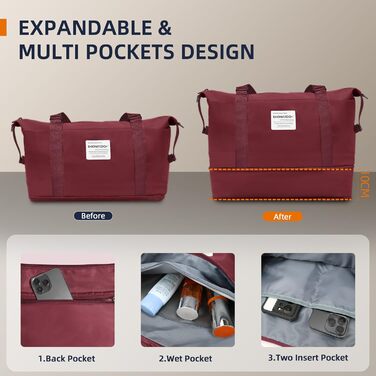 Набір валіз SHOWKOO 5 в 1: жорсткий корпус, ABS+PC, розширюваний, з TSA-замком, ручна поклажа, з сумкою та косметичкою - Червоний