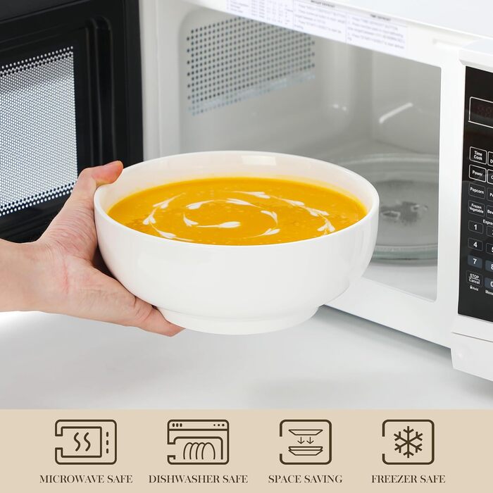 Набір супових та салатних мисок MALACASA Regular Weiß (3шт, 3.4л, 1.8л, 0.8л) з порцеляни. Ідеально для супу, салату, рамену, фруктів та мюслі.