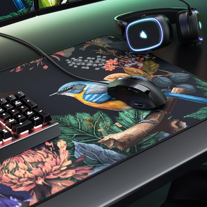 Ігровий килимок для миші CSL XXL Gaming Mousepad 900x400 мм, Alchemy (Modern Floral) — великий килимок на стіл для миші та клавіатури, сумісний з Razer, Logitech, Roccat