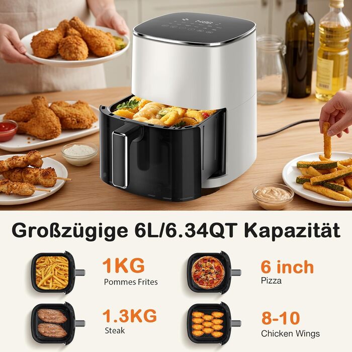 Фритюрниця Sweetcrispy Airfryer 6L з вікном, 12-в-1, сенсорний екран, антипригарний кошик, для 3-6 осіб (Бежева)