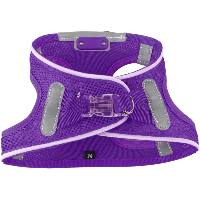 Світлодіодне шлейка для собак з підзарядкою - світлотехнічна шлейка, світловідбиваюча для цуценят, собак середніх розмірів, нагрудна шлейка, дихаюча шлейка (фіолетовий, L)