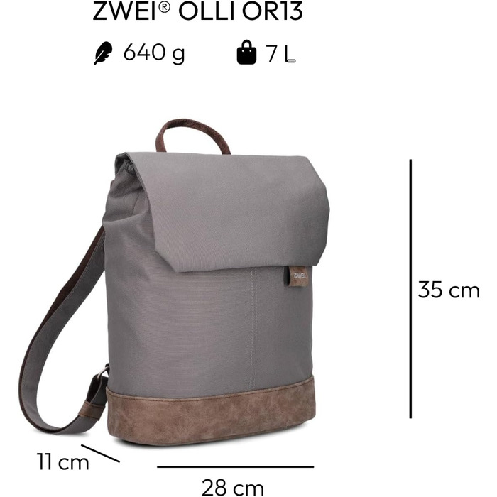 Two Ladies' Backpack Olli OR13 Daypack 7 Liter - robust, durable, water-resistant, padded back panel, main compartment with zipper, secret pocket, cell phone pocket, slip pockets, padded laptop compartment (Rock)