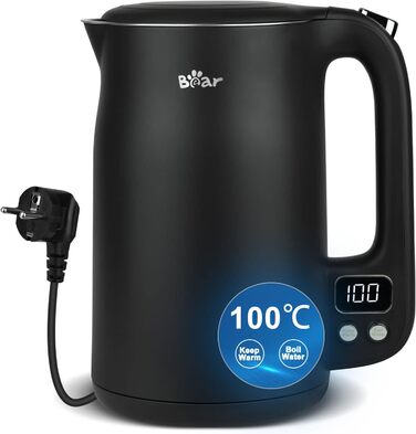 Bear 1.7L Stainless Steel Electric Kettle with Precise Temperature Control (40°C - 100°C), 1800W, Boil-Dry Protection, Double Anti-Scald, BPA-Free, LCD Display