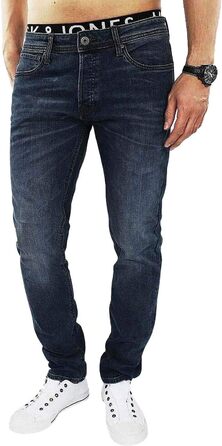 Джинси чоловічі JACK & JONES Tim Original Agi 010 Slim Straight, темно-синій денім, стрейч, бавовна, спортивний крій