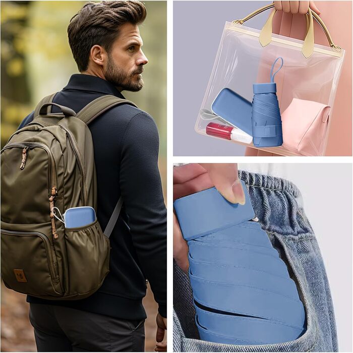 Компактний дощовий парасолька, міні-парасолька, парасолька від сонця UV, вітростійкий парасолька з капсульною ручкою, портативний парасолька для чоловіків та жінок (темно-синій)