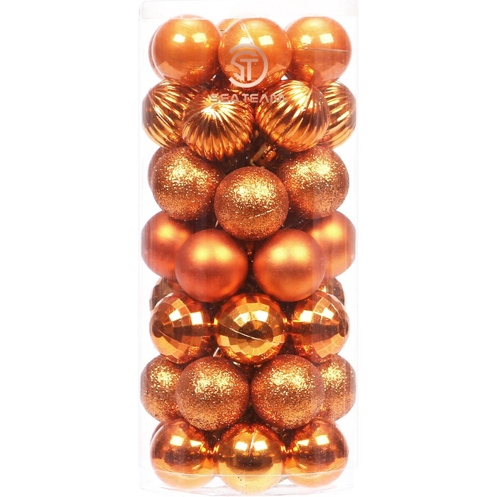 41 штука прикрас для ялинки Sea Team з міцного пластику з ниткою, середнього розміру (60 мм), оранжеві та 30 мм для декору ялинки, вечірки, весілля