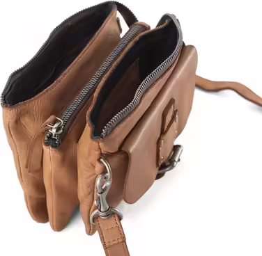 Luca Belt Bag, small women's crossbody bag made of leather, compact shoulder bag for everyday use, with 3 zip compartments for perfect organization, dusty