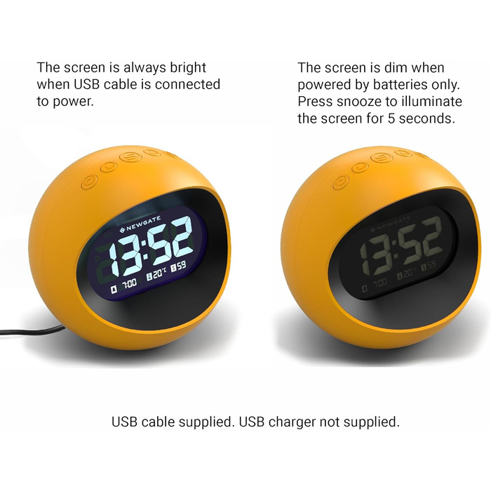 NEWGATE® Digital Centre of the Earth Alarm Clock (Yellow with Black LCD Display) Yellow