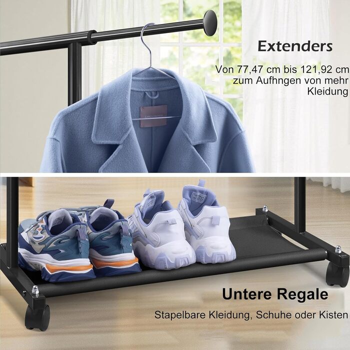 MISSLO Small Clothes Rack for Hanging Clothes, Rolling Garment Rod Stable for Kids, Toddler, Baby, Little Girls, Adults (Black)