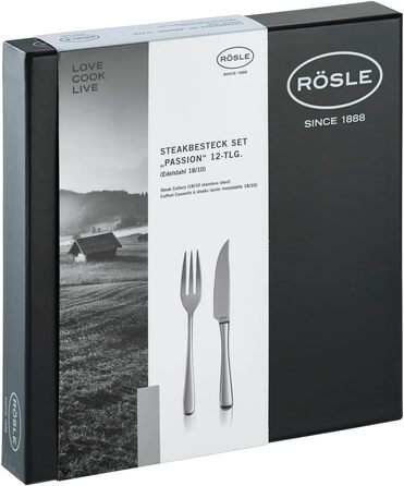 RÖSLE PASSION Steak Set, 12-Piece – High-Quality Steak Set for 6 People made of Stainless Steel 18/10 and Special Steel Blades – Highly Polished, Dishwasher Safe, in Elegant Gift Box, 12-Piece Steak Set
