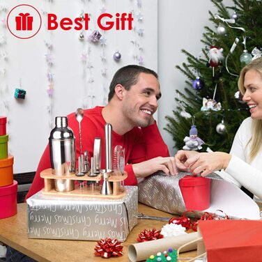 Набір шейкер для коктейлів Esmula 750 мл, 12 предметів, нержавіюча сталь, професійний барменський набір, комплект для приготування мартіні, стильний барний інструмент для дому, з книгою рецептів коктейлів (сріблястий)