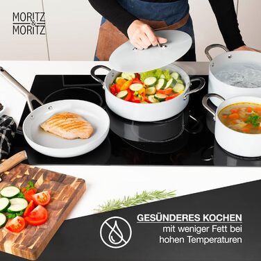 Moritz & Moritz 7-Piece Aluminum Cookware Set with Lids, Induction Compatible - 2x Saucepan with Lid, 1x Serving Pan with Lid, and 1x Frying Pan, Induction Cookware Set for All Cooktops, Grey