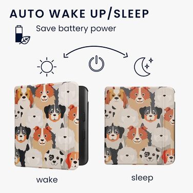 Чохол-книжка kwmobile для Kobo Libra Colour/Tolino Vision Color - багато колірних варіантів (Велика кількість собак, світло-коричневий, сірий)