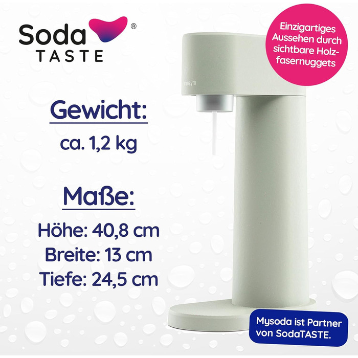 Водопровідна система Mysoda Woody з дерева, з пляшкою 1л BPA-free, 2 балончики CO2 (Classic, Apple)