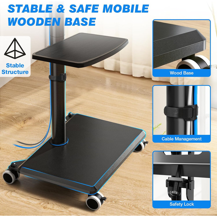 Мобільна тумба під телевізор з поличкою для ТВ 27-60 дюймів, чорна. Поворотна, регульована по висоті, до 40 кг, VESA 400x400