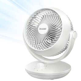 Вентилятор Acoolir тихий 24dB з двома осями обертання, 3 швидкості, компактний для спальні, офісу, вітальні, білий-сірий