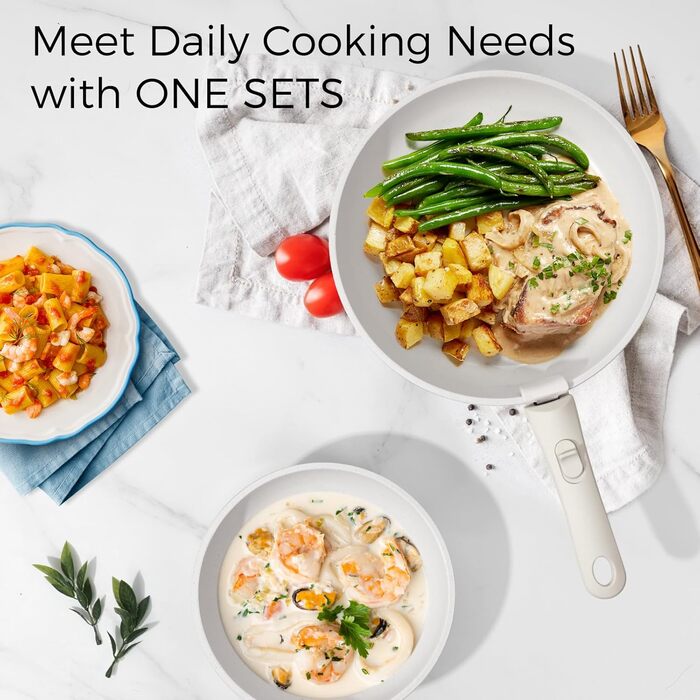 Набір посуду 15 предметів, антипригарне покриття, знімні ручки, посуд для кемпінгу, сумісний з індукцією, блакитний