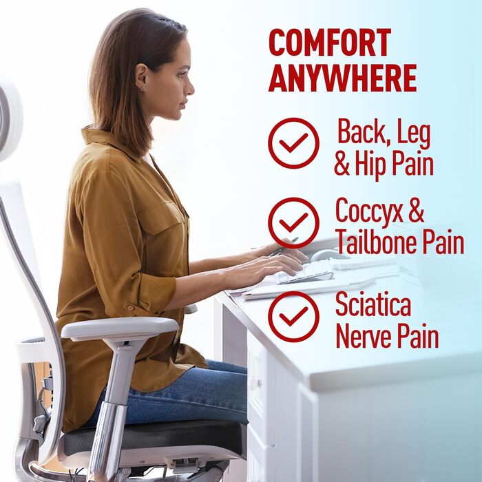 Ортопедична подушка для сидіння в авто та офісне крісло: підтримка попереку, Memory Foam, для комфорту