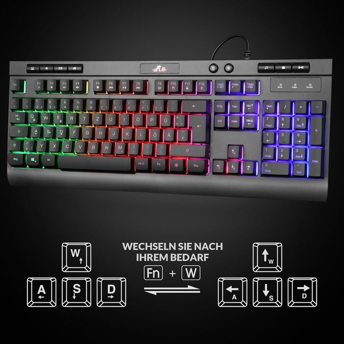 Геймінговий комплект клавіатури та миші Rii RK900: ергономічний дизайн, QWERTZ-клавіатура, сумісність з PC, Laptop, Xbox, PS4, PS5