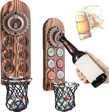 Bottle Opener Wall Mounted with Bottle Cap Collector, Magnetic Bottle Opener Wall, Wall Bottle Opener with Catch Basin, Beer Gifts for Men, Dad, Husband, Bar Accessories for Home, Outdoors (Style 6)
