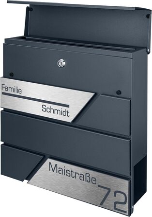 Поштовий ящик з газетницею антрацит, нержавіюча сталь, настінний, з замком та газетницею - лазерне гравіювання