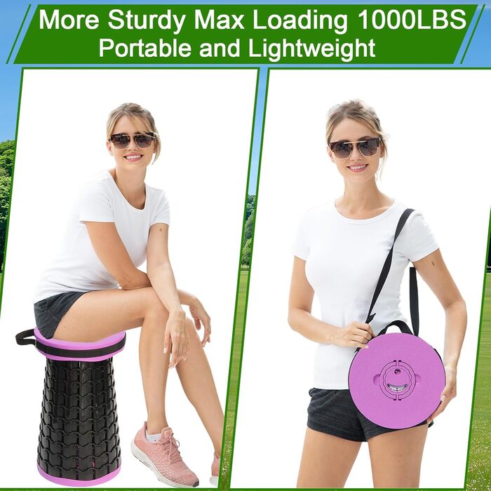 Складаний стілець Upgrade XXL з подушкою, 1000 фунтів, для дорослих, кемпінгу, подорожей (фіолетовий)