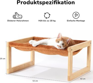 Cat bed and dog bed, elevated, large, and breathable, made of high-quality birch plywood, 53W x 42L x 25H cm - ideal for cats and small dogs (Brown color)