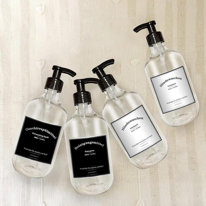 Набір дозаторів для мила, 4 шт., 500 мл, з етикетками, набір флаконів для душу, шампуню (300 мл, прозорі)