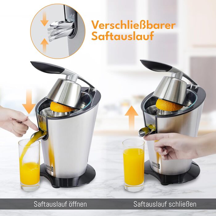 Електрична соковитискачка LEBENLANG 600W з нержавіючою келихом, BPA-Free, висока продуктивність. Підходить для цитрусових: апельсин, лимон, грейпфрут.