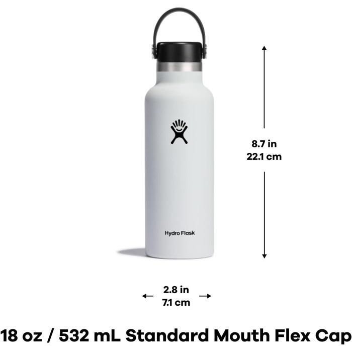 HYDRO FLASK - 532ml (18oz) Water Bottle - Vacuum-Insulated Stainless Steel Water Bottle - Sports Bottle with Leak-Proof Flex Cap & Strap - Dishwasher-Safe Thermos Bottle - Wide Mouth - Laguna