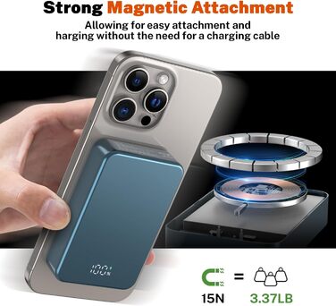 Магнітний Power Bank бездротової зарядки 26800mAh, швидка портативна зарядка з USB-C, для iPhone 16/15/4/13/12 та Android