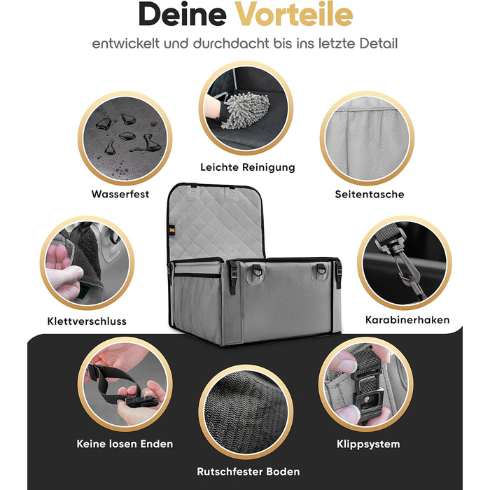 Extra Stable Dog Car Seat - Reinforced Walls & 5 Straps - Waterproof Dog Car Seat for Rear & Front Seat (Standard Size)