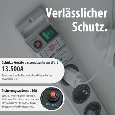 Бренненштуль Super-Solid, мережевий фільтр 5-fach з захистом від перенапруги, 2.5м кабель, вимикач, міцний полікарбонат, срібний