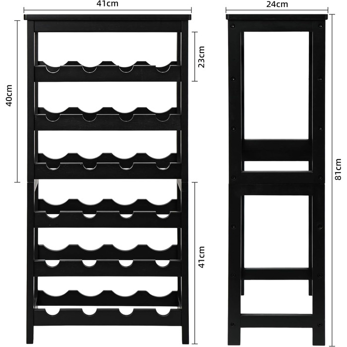 Wine Rack for 24 Bottles, Bottle Rack with 6 Tiers, Bamboo Wine Stand for Cellar, Bar and Kitchen, Living Room, Bottle Rack 41 x 24 x 81 cm, Black
